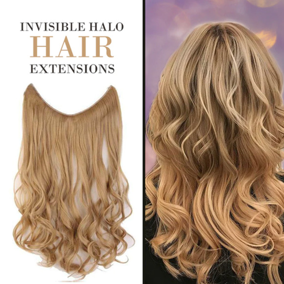 Lovesdesigner Accessories - New Invisible Halo Hair Extensions Medium / Light Golden Blond Curly 20"